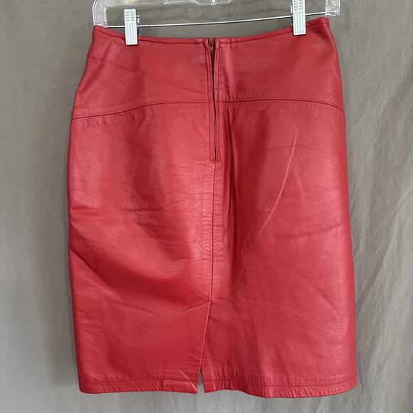 Vintage Limited Express Red Leather Pencil Skirt Retro Glam Mob Wife Women’s 9 - Picture 2 of 11